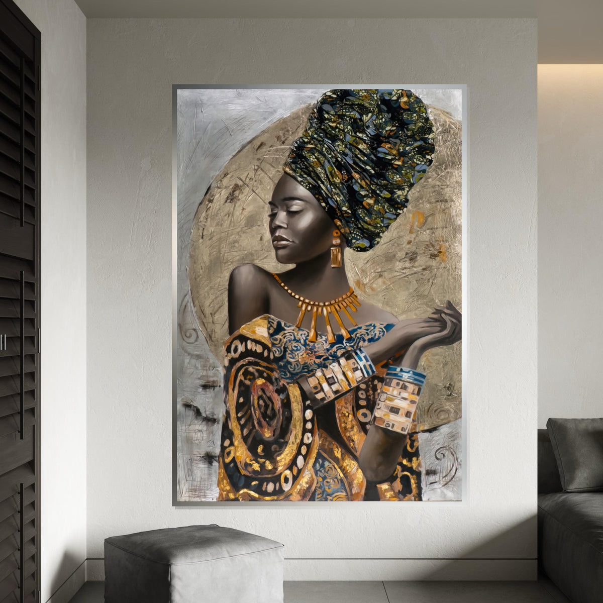 African Elegance Canvas, Regal Woman Art, Bold Colors Wall Print, Cultural Portrait, Wall Art Canvas Design, Ready to Hang Decoration