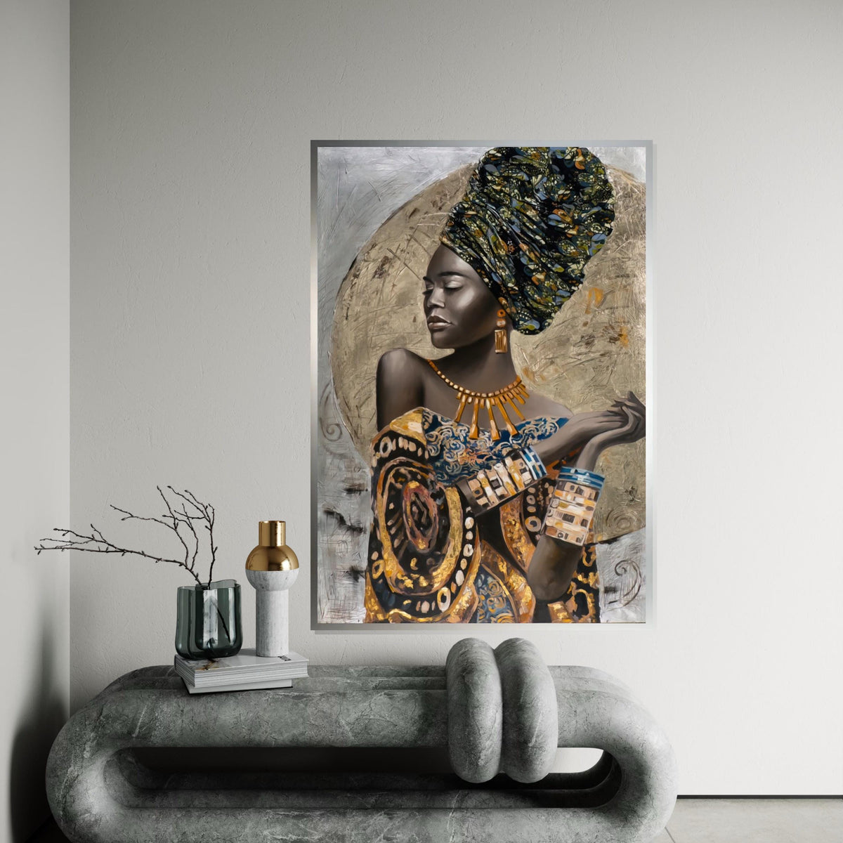 African Elegance Canvas, Regal Woman Art, Bold Colors Wall Print, Cultural Portrait, Wall Art Canvas Design, Ready to Hang Decoration