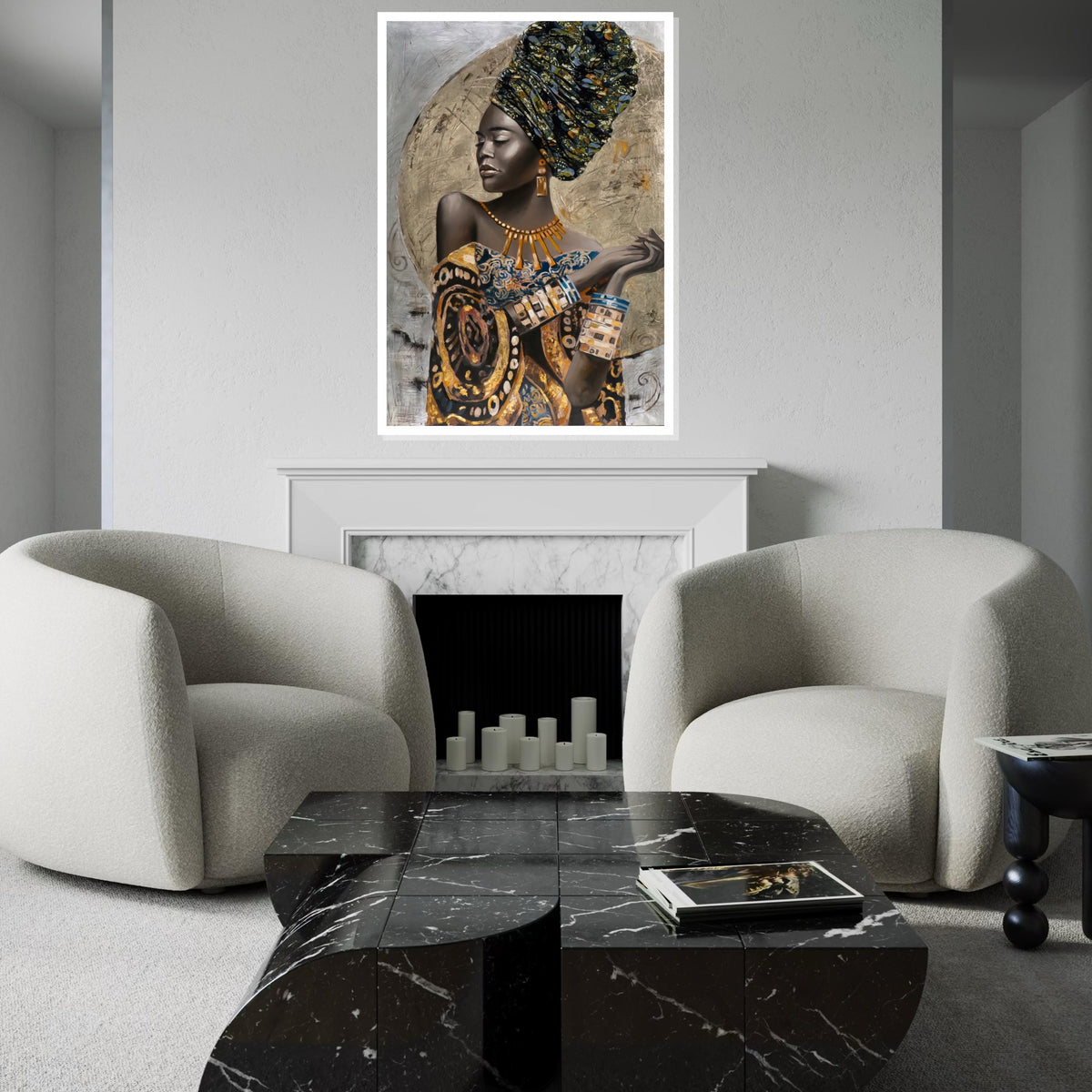 African Elegance Canvas, Regal Woman Art, Bold Colors Wall Print, Cultural Portrait, Wall Art Canvas Design, Ready to Hang Decoration