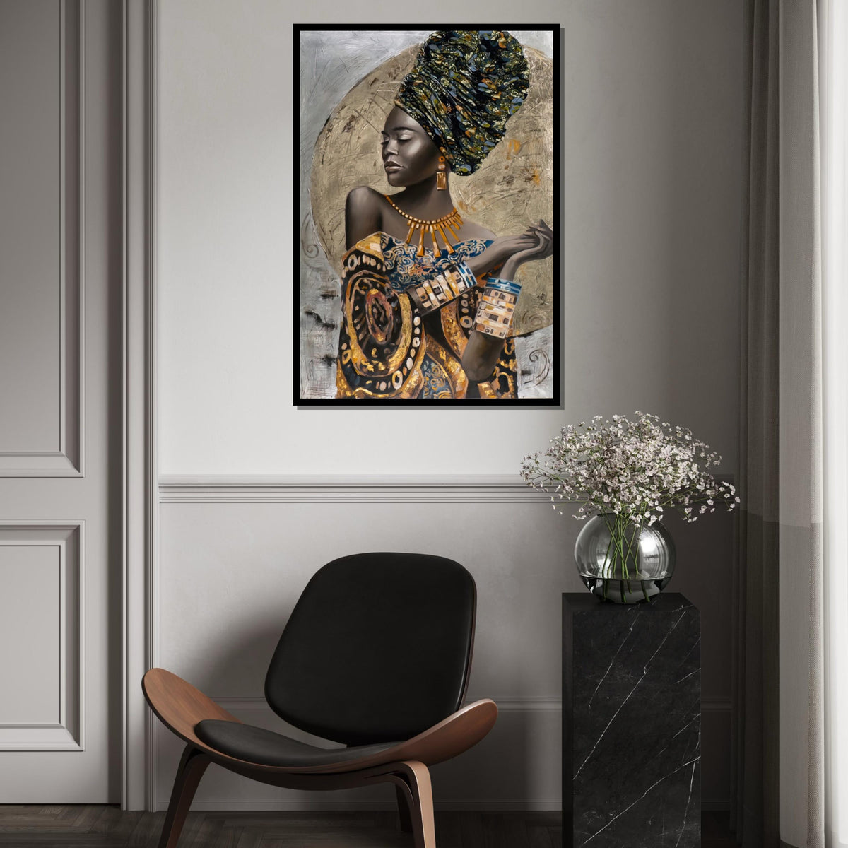 African Elegance Canvas, Regal Woman Art, Bold Colors Wall Print, Cultural Portrait, Wall Art Canvas Design, Ready to Hang Decoration