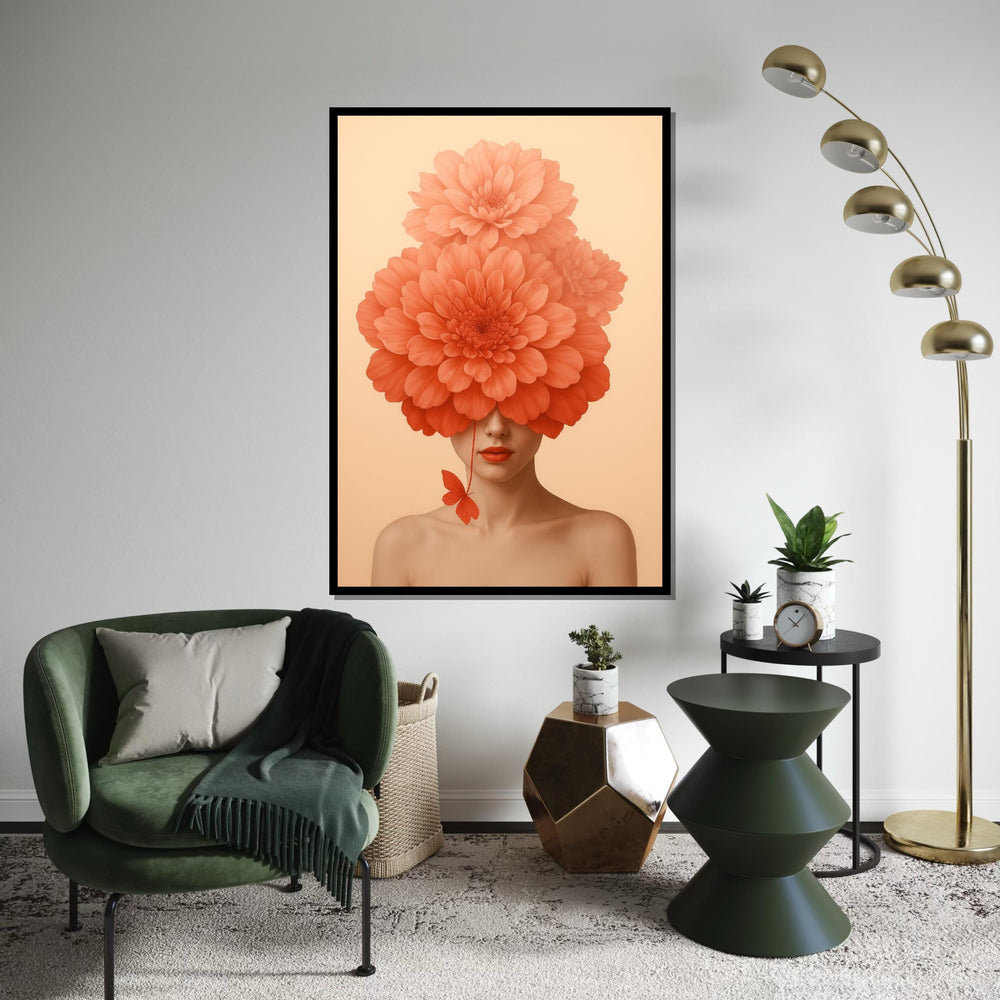 Floral Face Canvas Art, Woman with Flower Hat, Abstract Portrait Print, Wall Art Canvas Design, Ready to Hang Decoration