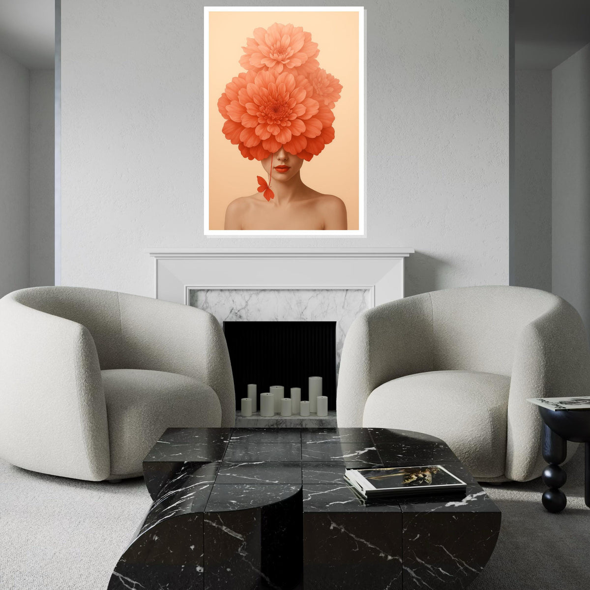 Floral Face Canvas Art, Woman with Flower Hat, Abstract Portrait Print, Wall Art Canvas Design, Ready to Hang Decoration