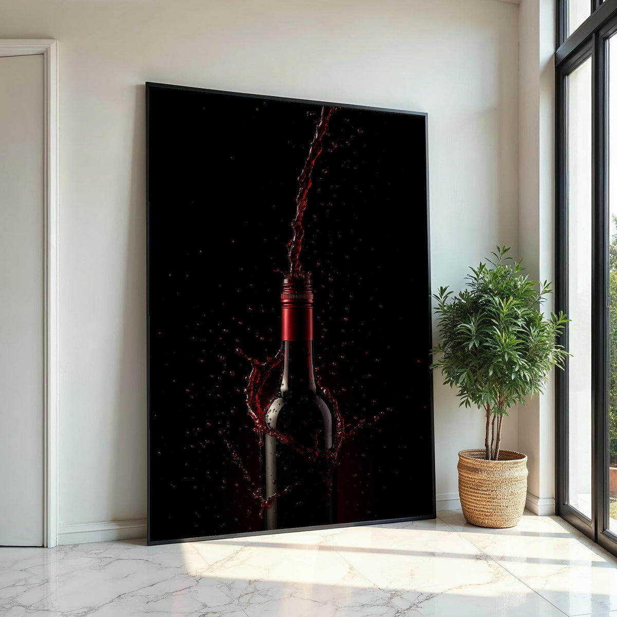Red Wine Splash Canvas, Wine Bottle Art Print, Elegant Beverage Wall Decor, Wall Art Canvas Design, Ready to Hang Decoration