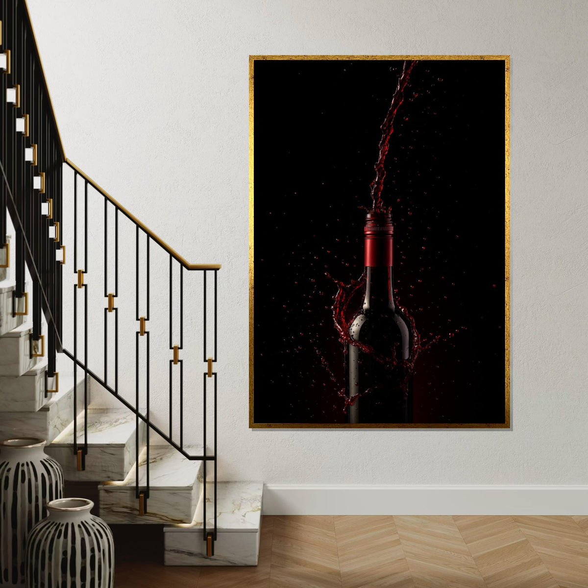 Red Wine Splash Canvas, Wine Bottle Art Print, Elegant Beverage Wall Decor, Wall Art Canvas Design, Ready to Hang Decoration