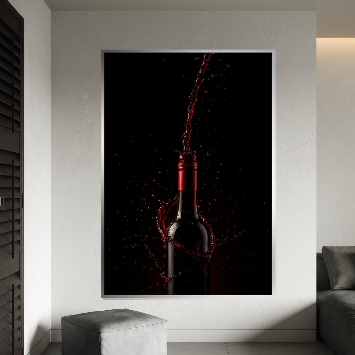 Red Wine Splash Canvas, Wine Bottle Art Print, Elegant Beverage Wall Decor, Wall Art Canvas Design, Ready to Hang Decoration