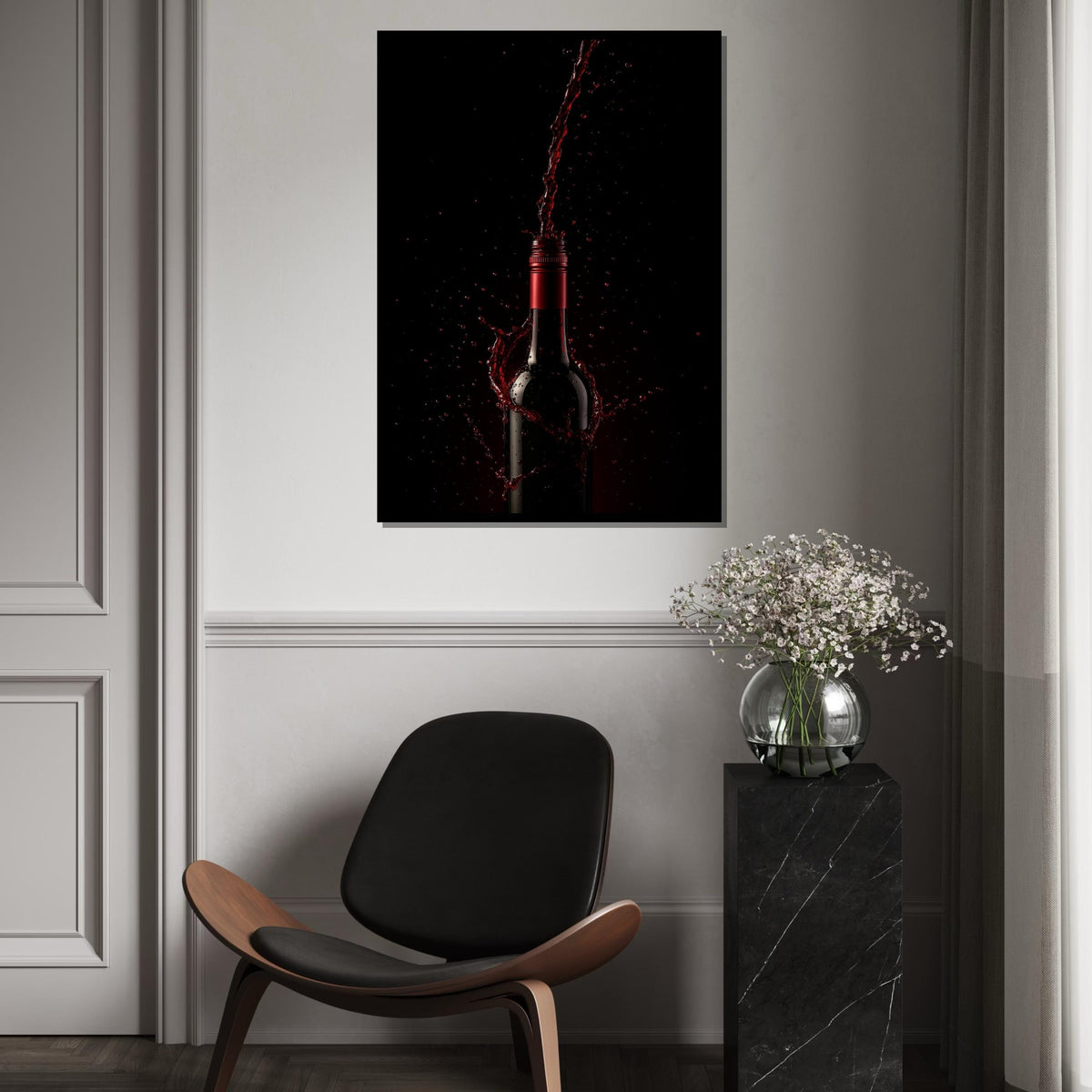Red Wine Splash Canvas, Wine Bottle Art Print, Elegant Beverage Wall Decor, Wall Art Canvas Design, Ready to Hang Decoration
