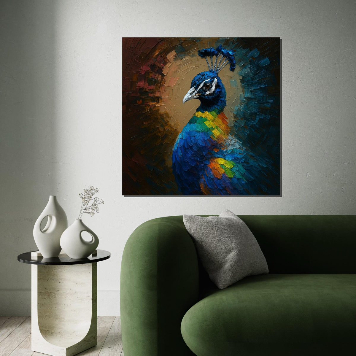 Colorful Peacock Canvas, Multicolor Bird Art, Vibrant Peacock Wall Print, Wall Art Canvas Design, Ready To Hang Decoration