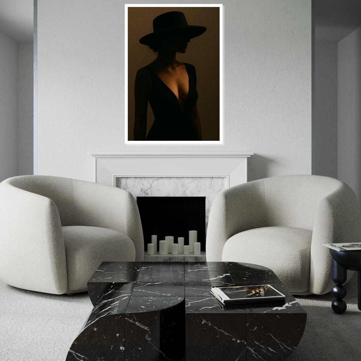 Mysterious Silhouette Canvas, Woman in Black Dress, Shadow Wall Art, Elegant Hat Portrait, Wall Art Canvas Design, Ready to Hang