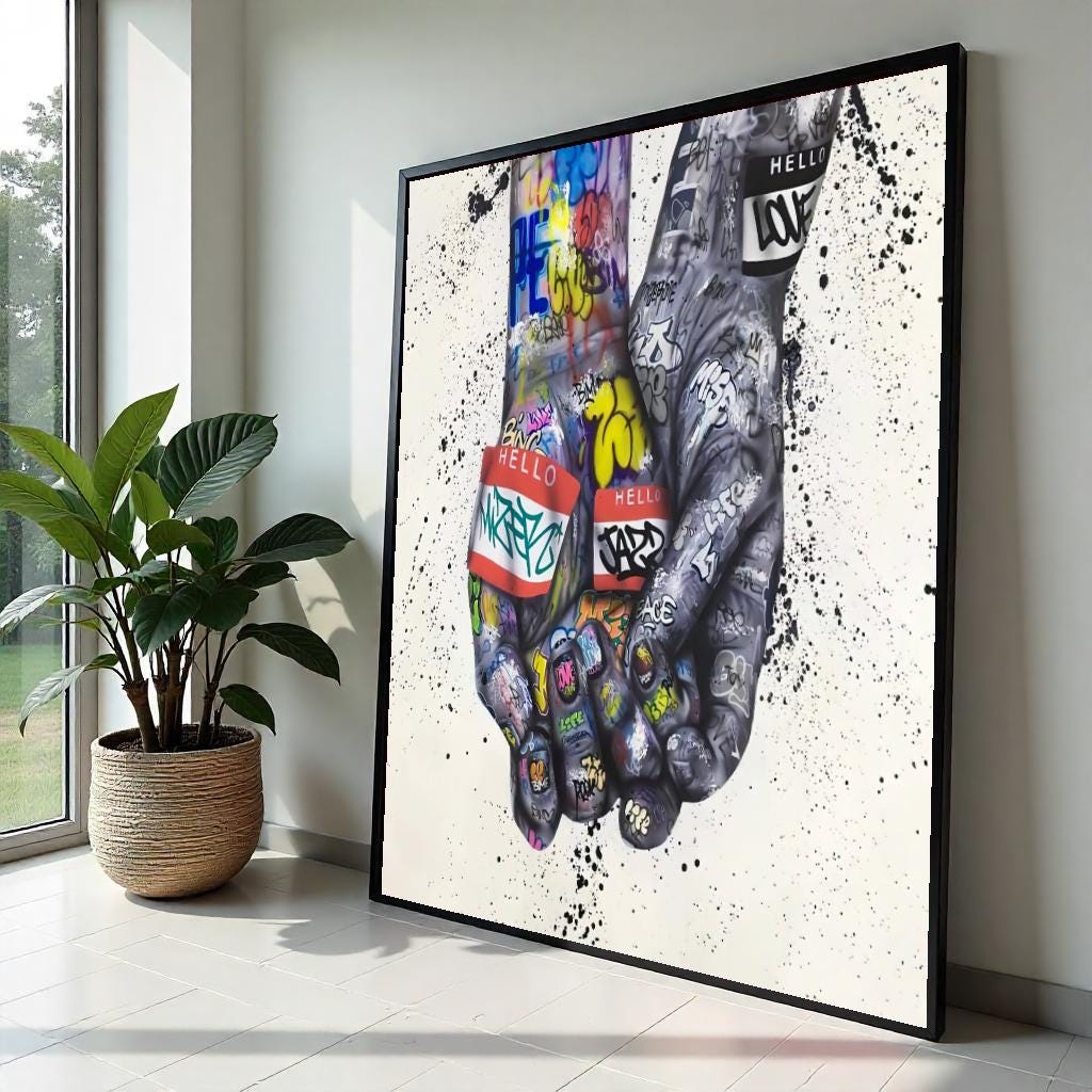 Graffiti Hands Canvas, Street Art Poster, Urban Wall Art, Wall Art Canvas Design, Ready To Hang Decoration, Colorful Graffiti Art