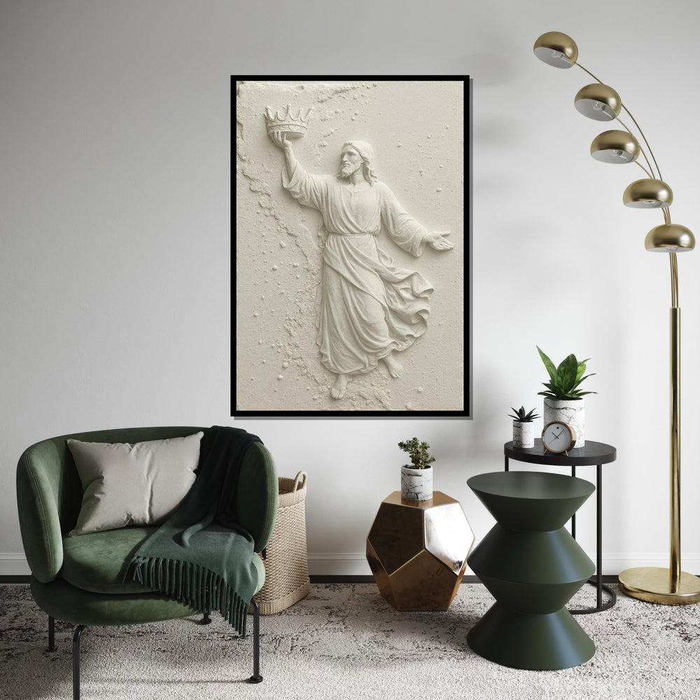 Crowned Savior Canvas Wall Art, Religious Wall Art, Jesus Sculpture Print, Wall Art Canvas Design, Ready to Hang Decoration