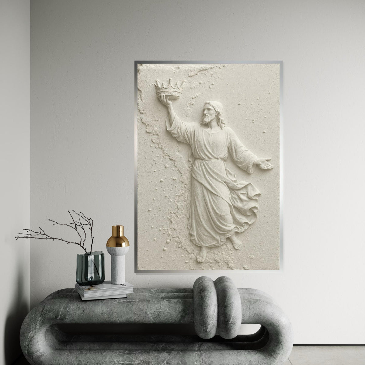 Crowned Savior Canvas Wall Art, Religious Wall Art, Jesus Sculpture Print, Wall Art Canvas Design, Ready to Hang Decoration