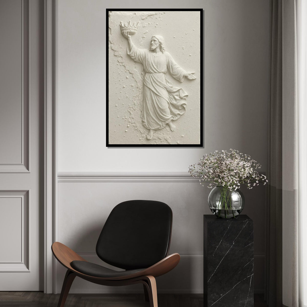Crowned Savior Canvas Wall Art, Religious Wall Art, Jesus Sculpture Print, Wall Art Canvas Design, Ready to Hang Decoration