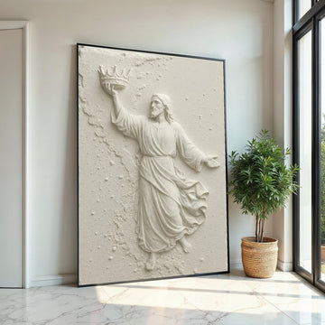 Crowned Savior Canvas Wall Art, Religious Wall Art, Jesus Sculpture Print, Wall Art Canvas Design, Ready to Hang Decoration