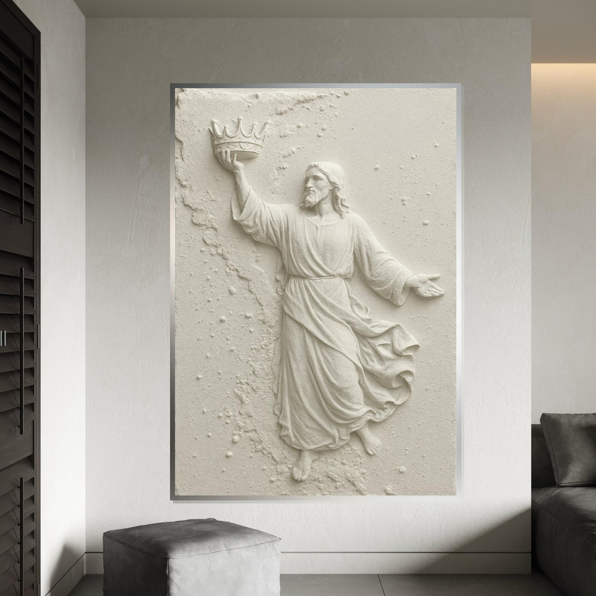 Crowned Savior Canvas Wall Art, Religious Wall Art, Jesus Sculpture Print, Wall Art Canvas Design, Ready to Hang Decoration