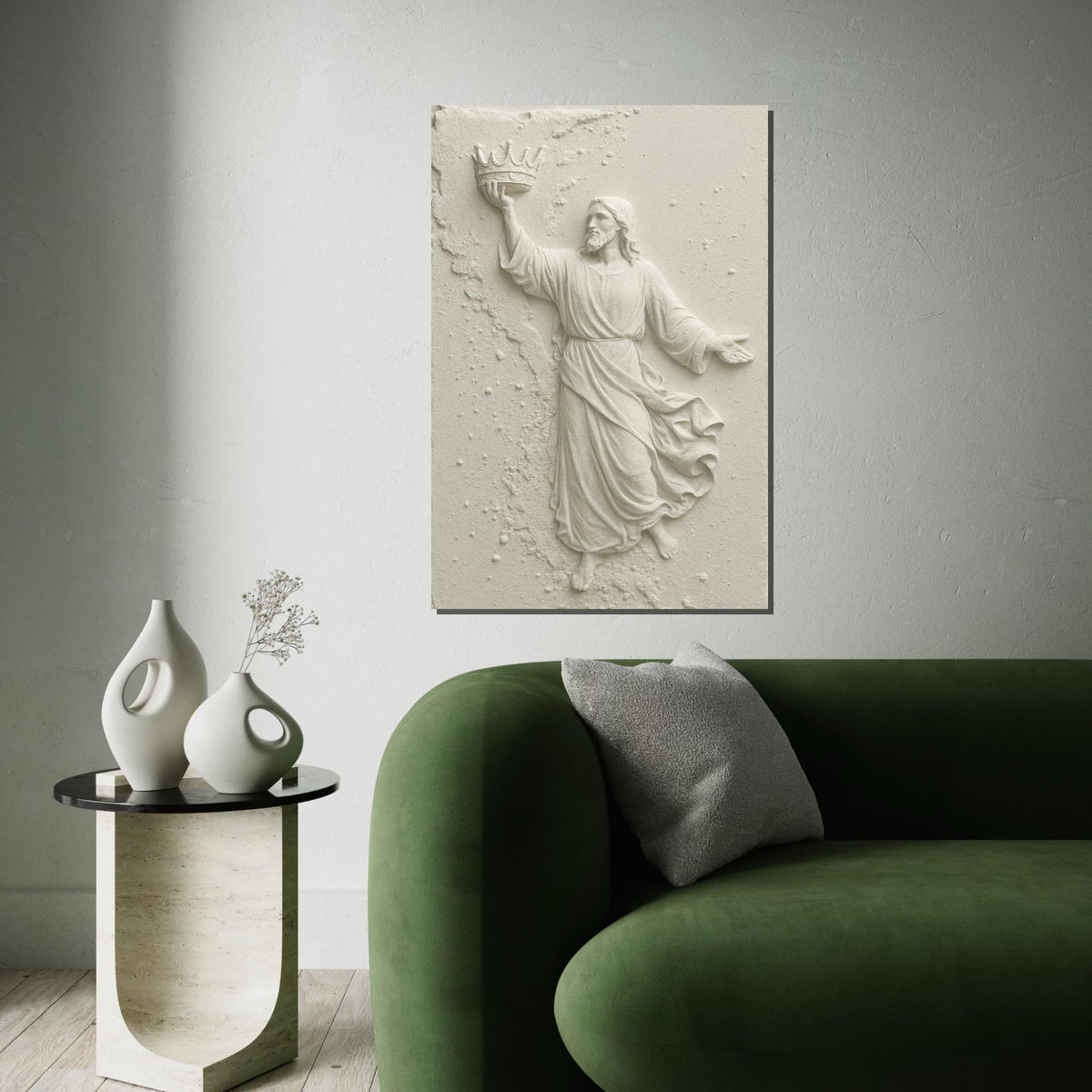 Crowned Savior Canvas Wall Art, Religious Wall Art, Jesus Sculpture Print, Wall Art Canvas Design, Ready to Hang Decoration
