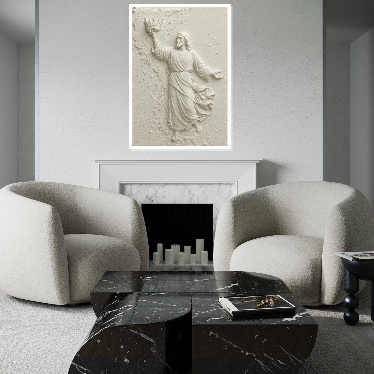 Crowned Savior Canvas Wall Art, Religious Wall Art, Jesus Sculpture Print, Wall Art Canvas Design, Ready to Hang Decoration