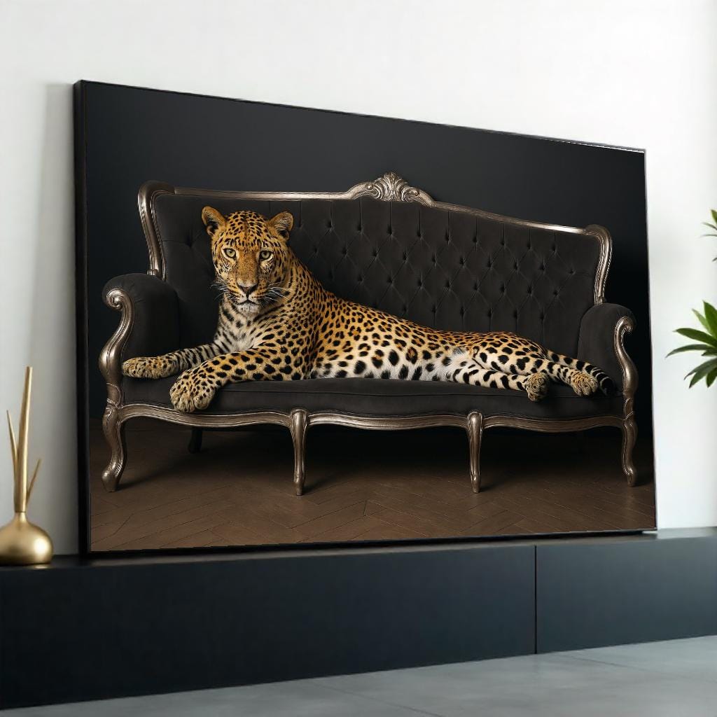 Regal Leopard Sofa Canvas, Animal Wall Art, Majestic Leopard Print, Wall Art Canvas Design, Ready To Hang Decoration