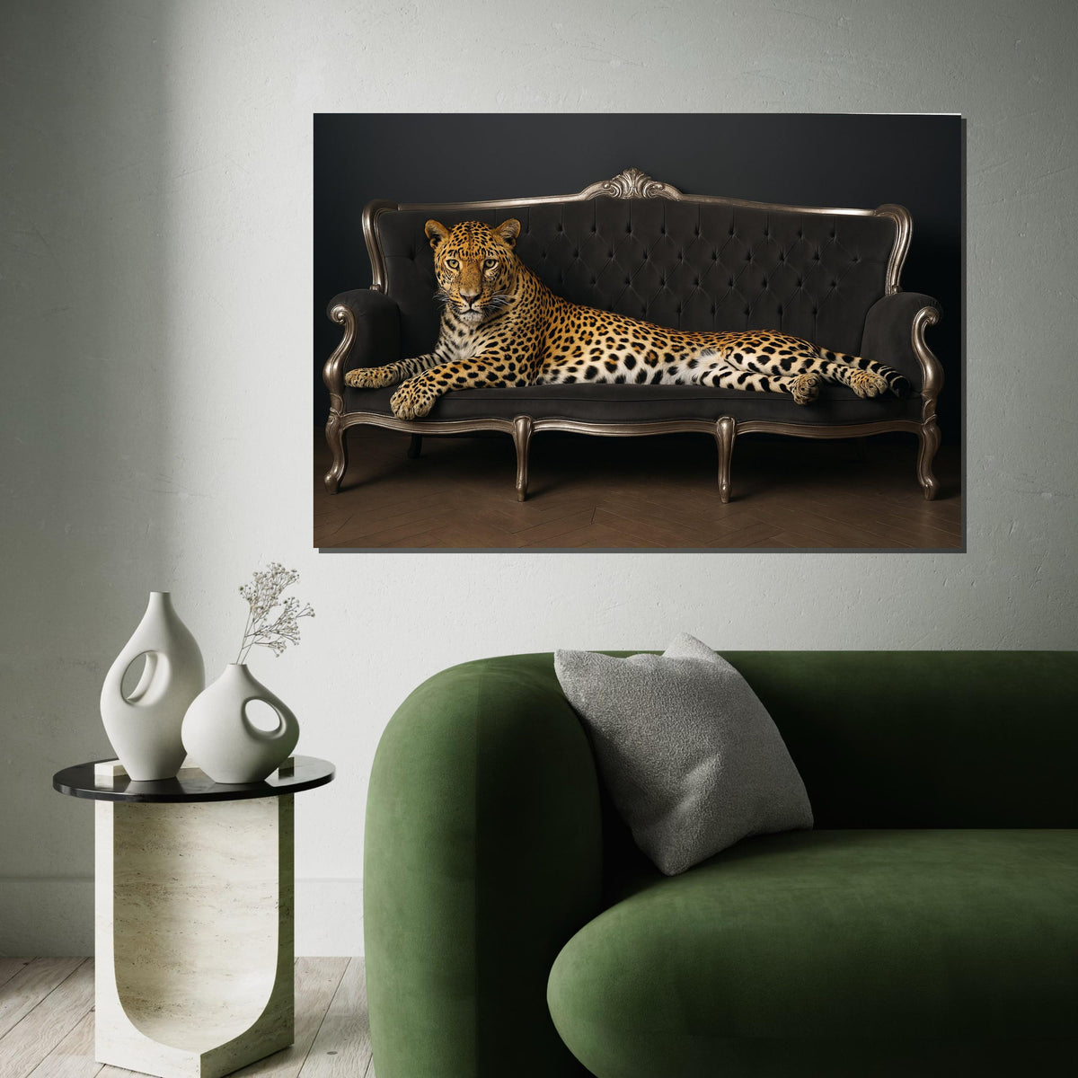 Regal Leopard Sofa Canvas, Animal Wall Art, Majestic Leopard Print, Wall Art Canvas Design, Ready To Hang Decoration
