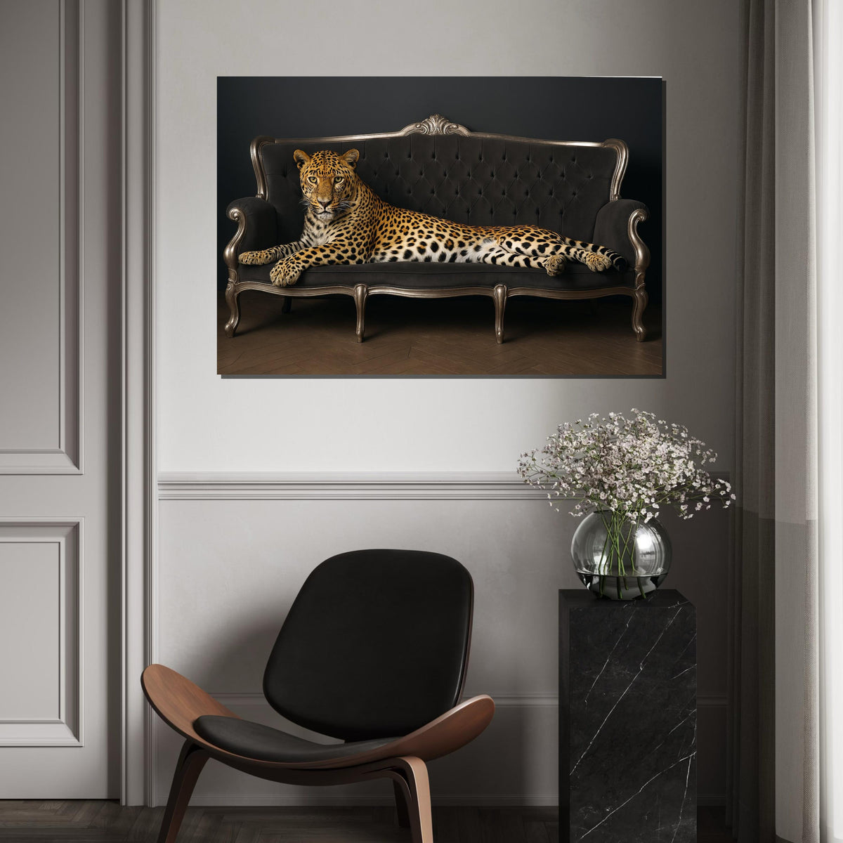 Regal Leopard Sofa Canvas, Animal Wall Art, Majestic Leopard Print, Wall Art Canvas Design, Ready To Hang Decoration