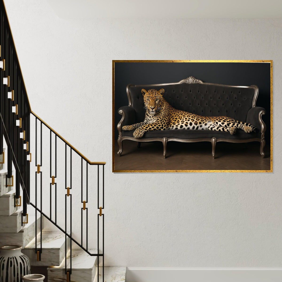 Regal Leopard Sofa Canvas, Animal Wall Art, Majestic Leopard Print, Wall Art Canvas Design, Ready To Hang Decoration