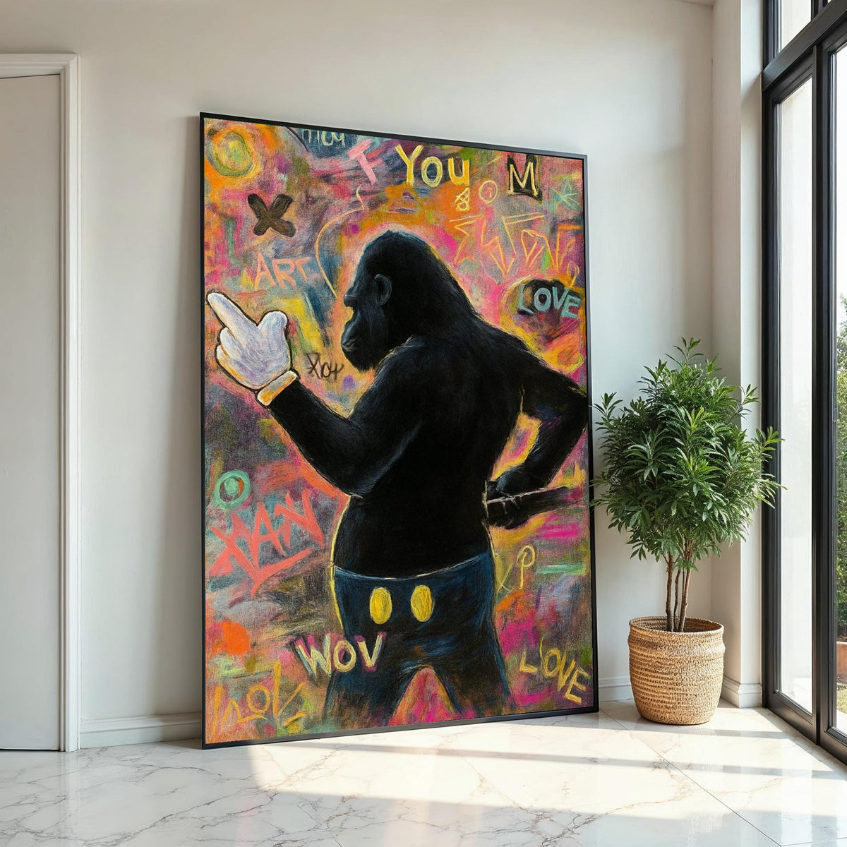 Rebel Gorilla Canvas, Urban Art Graffiti, Gorilla Art Wall Decor, Pop Art Canvas Design, Ready to Hang Modern Wall Art