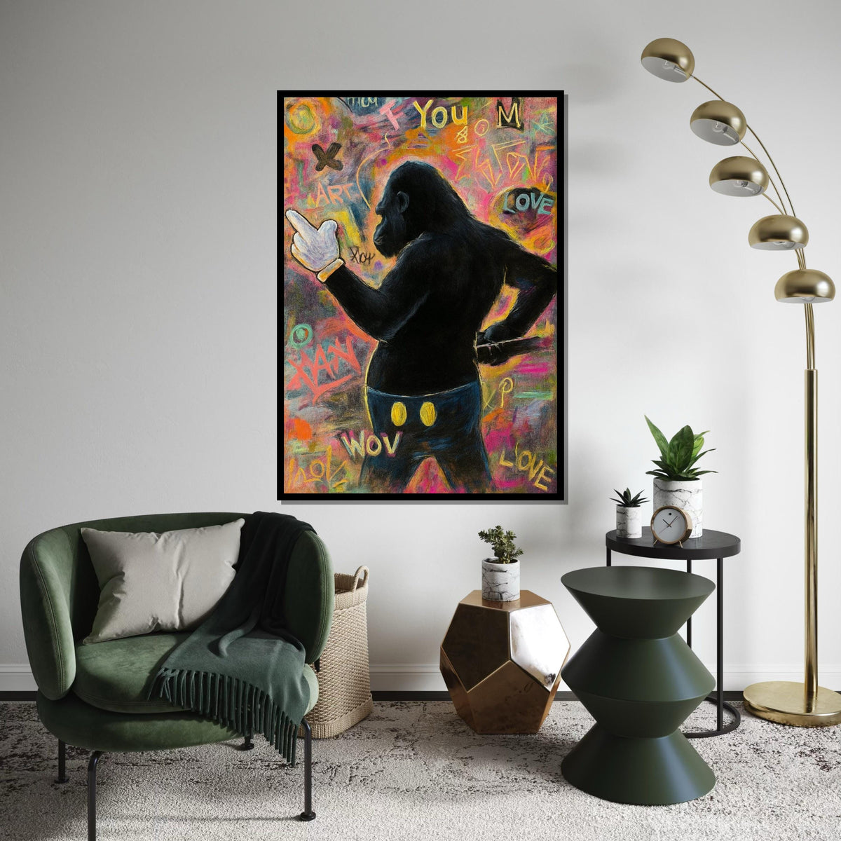 Rebel Gorilla Canvas, Urban Art Graffiti, Gorilla Art Wall Decor, Pop Art Canvas Design, Ready to Hang Modern Wall Art