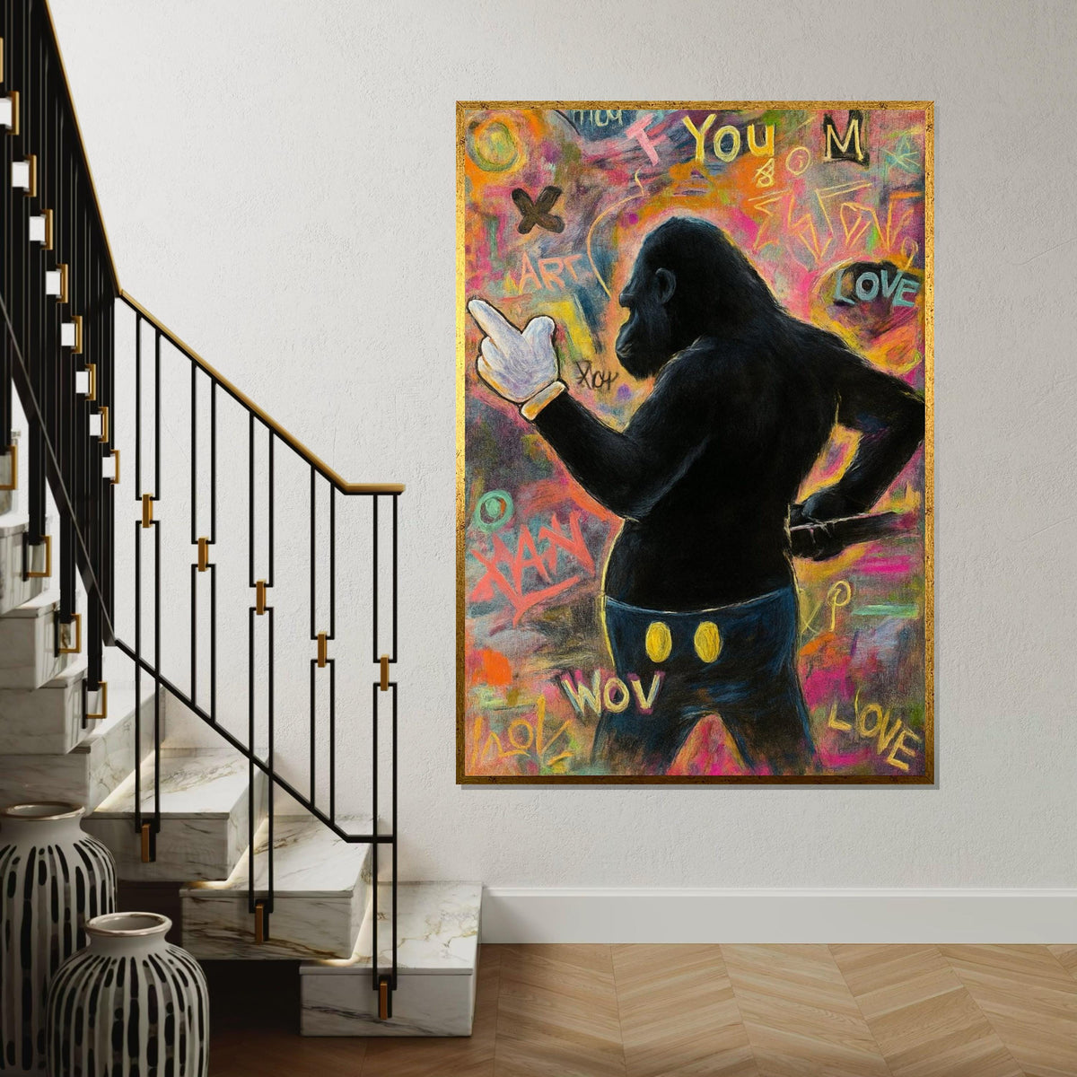 Rebel Gorilla Canvas, Urban Art Graffiti, Gorilla Art Wall Decor, Pop Art Canvas Design, Ready to Hang Modern Wall Art