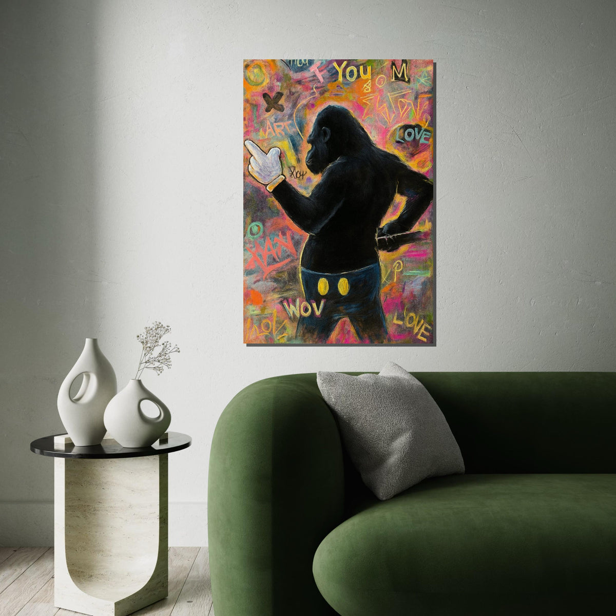 Rebel Gorilla Canvas, Urban Art Graffiti, Gorilla Art Wall Decor, Pop Art Canvas Design, Ready to Hang Modern Wall Art