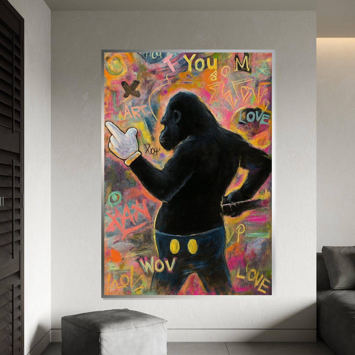 Rebel Gorilla Canvas, Urban Art Graffiti, Gorilla Art Wall Decor, Pop Art Canvas Design, Ready to Hang Modern Wall Art