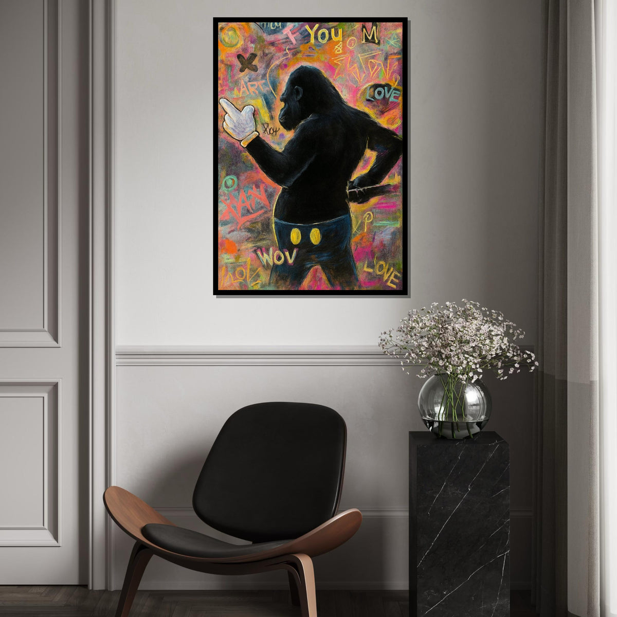 Rebel Gorilla Canvas, Urban Art Graffiti, Gorilla Art Wall Decor, Pop Art Canvas Design, Ready to Hang Modern Wall Art