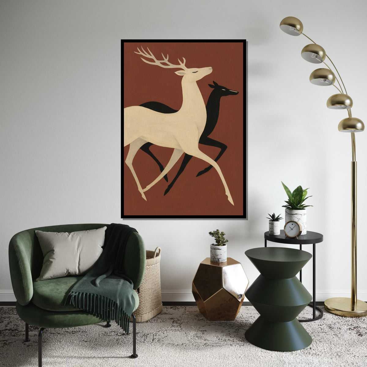 Elegant Deer Duo Canvas, Abstract Stag Wall Art, Animal Silhouette Print, Wall Art Canvas Design, Ready to Hang Decoration