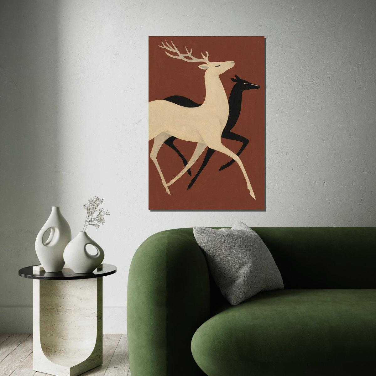 Elegant Deer Duo Canvas, Abstract Stag Wall Art, Animal Silhouette Print, Wall Art Canvas Design, Ready to Hang Decoration