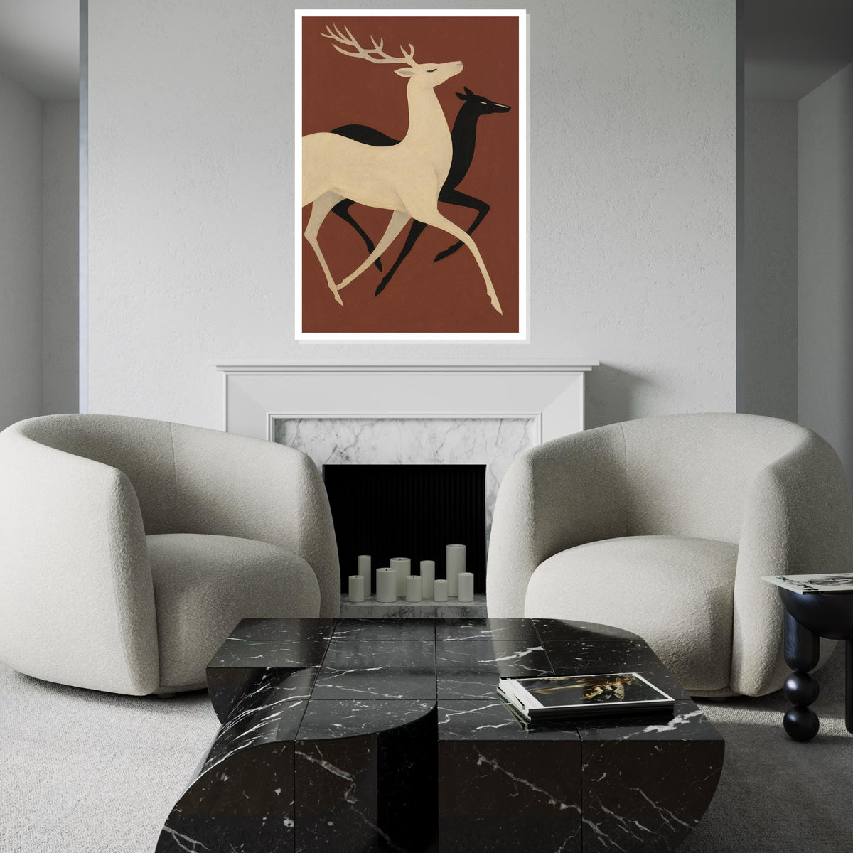 Elegant Deer Duo Canvas, Abstract Stag Wall Art, Animal Silhouette Print, Wall Art Canvas Design, Ready to Hang Decoration