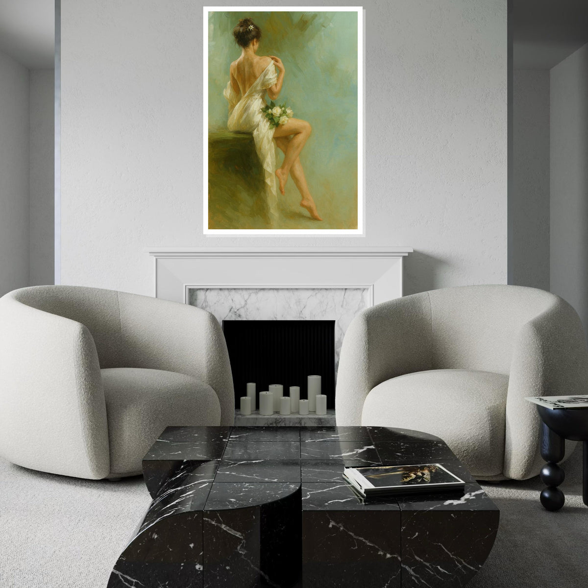 Elegant Woman Canvas, Back View Art Print, Romantic Wall Art, Floral Decor, Wall Art Canvas Design, Ready to Hang Decoration
