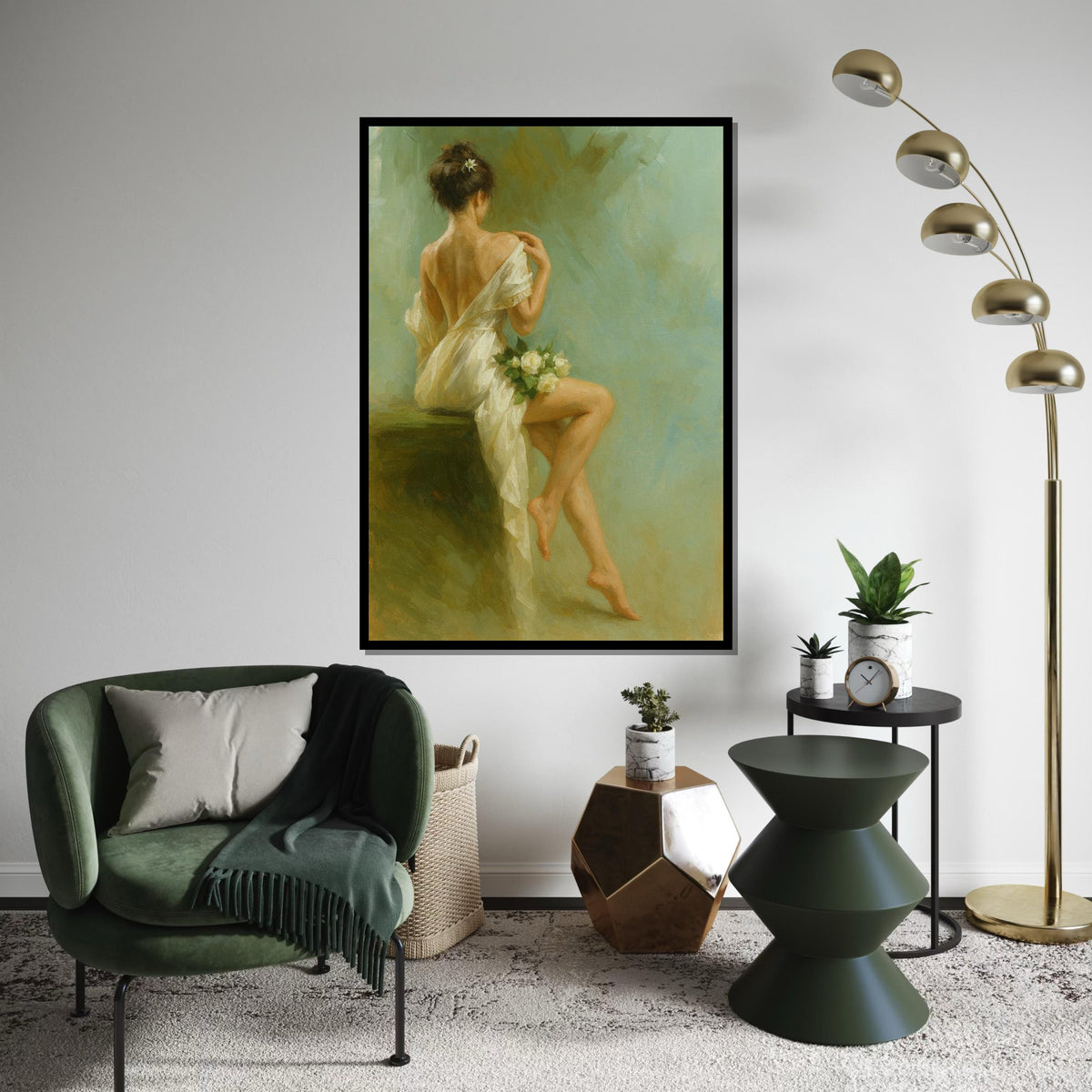 Elegant Woman Canvas, Back View Art Print, Romantic Wall Art, Floral Decor, Wall Art Canvas Design, Ready to Hang Decoration