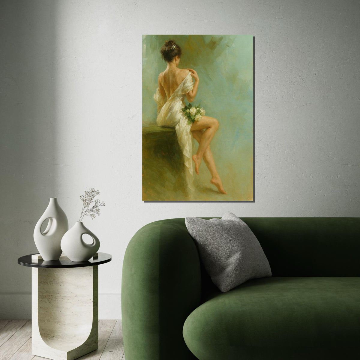 Elegant Woman Canvas, Back View Art Print, Romantic Wall Art, Floral Decor, Wall Art Canvas Design, Ready to Hang Decoration