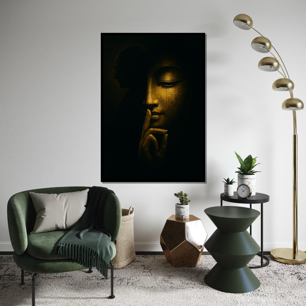 Buddha-Gandhi Serenity Canvas, Enlightened Wall Art, Silent Wisdom Print, Zen Canvas Design, Meditation Decor, Ready to Hang