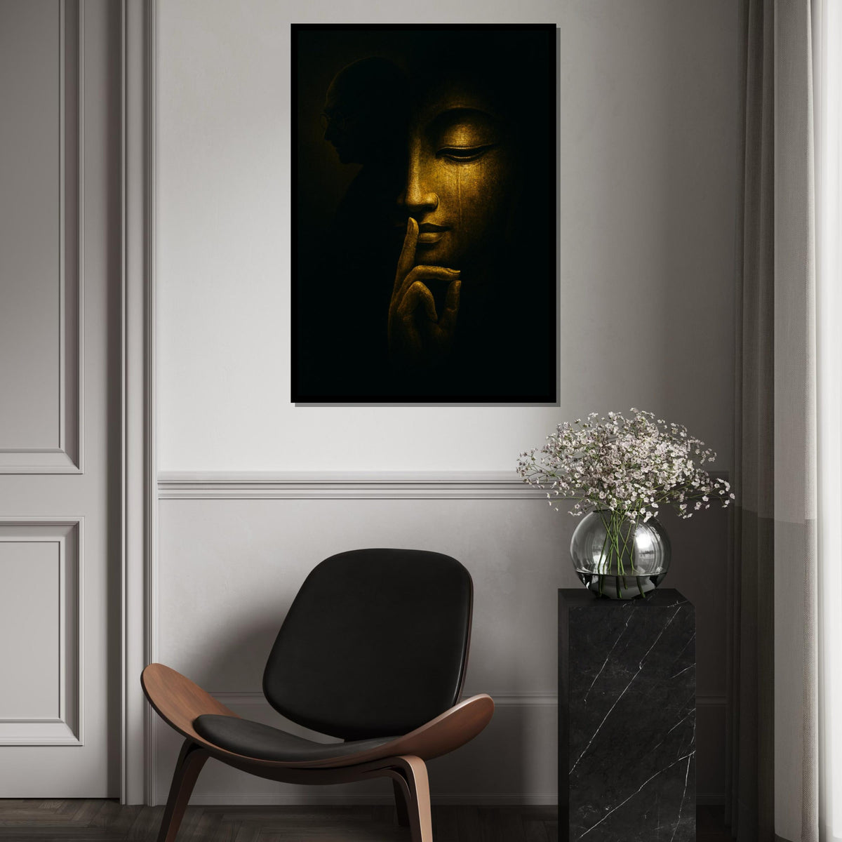 Buddha Serenity Canvas, Enlightened Wall Art, Silent Wisdom Print, Zen Canvas Design, Meditation Decor, Ready to Hang