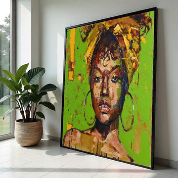 Vibrant Portrait Canvas, Afro Woman Wall Art, Colorful Abstract Print, Wall Art Canvas Design, Ready to Hang Decoration