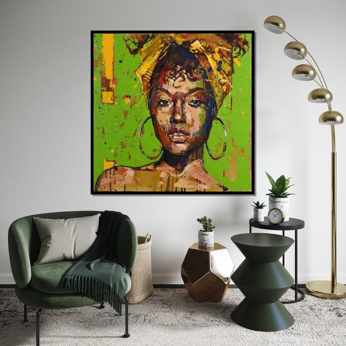 Vibrant Portrait Canvas, Afro Woman Wall Art, Colorful Abstract Print, Wall Art Canvas Design, Ready to Hang Decoration