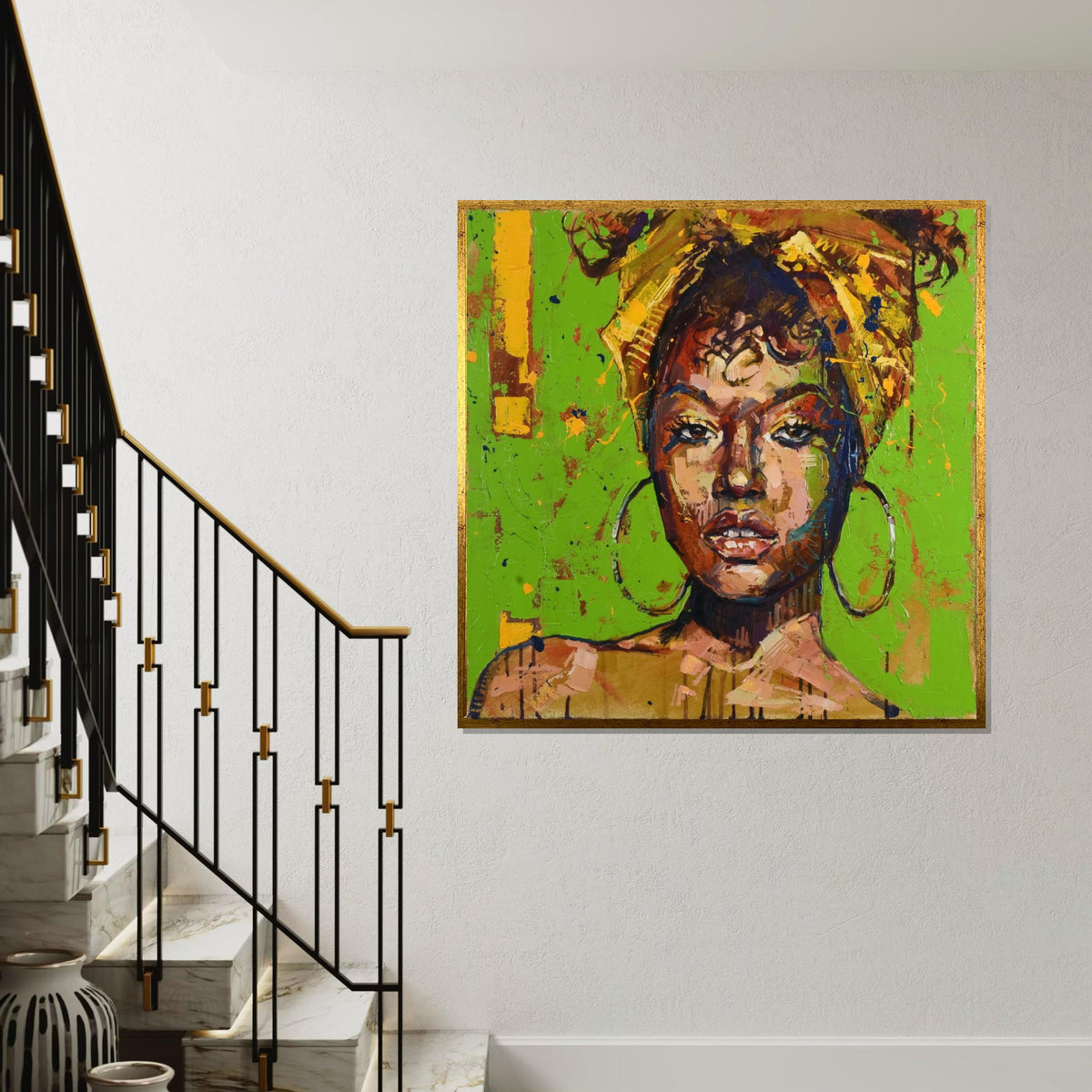 Vibrant Portrait Canvas, Afro Woman Wall Art, Colorful Abstract Print, Wall Art Canvas Design, Ready to Hang Decoration
