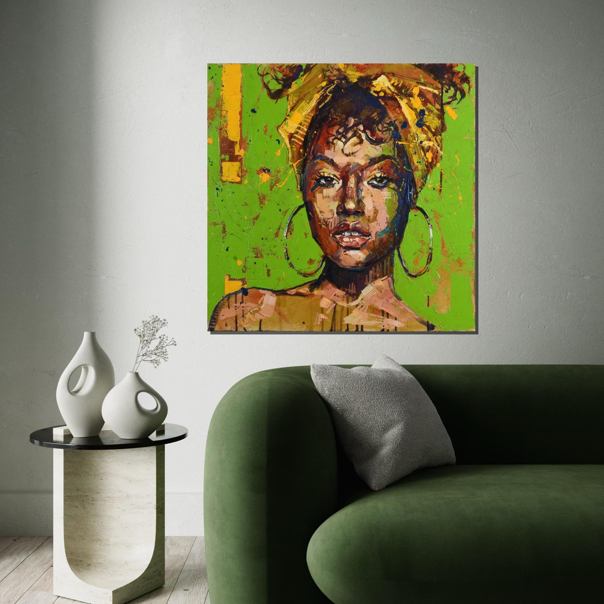 Vibrant Portrait Canvas, Afro Woman Wall Art, Colorful Abstract Print, Wall Art Canvas Design, Ready to Hang Decoration