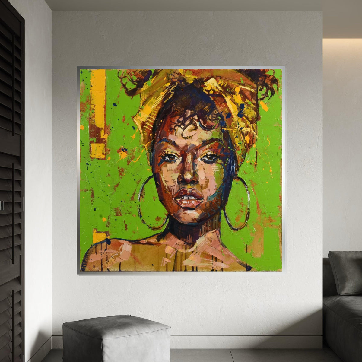 Vibrant Portrait Canvas, Afro Woman Wall Art, Colorful Abstract Print, Wall Art Canvas Design, Ready to Hang Decoration