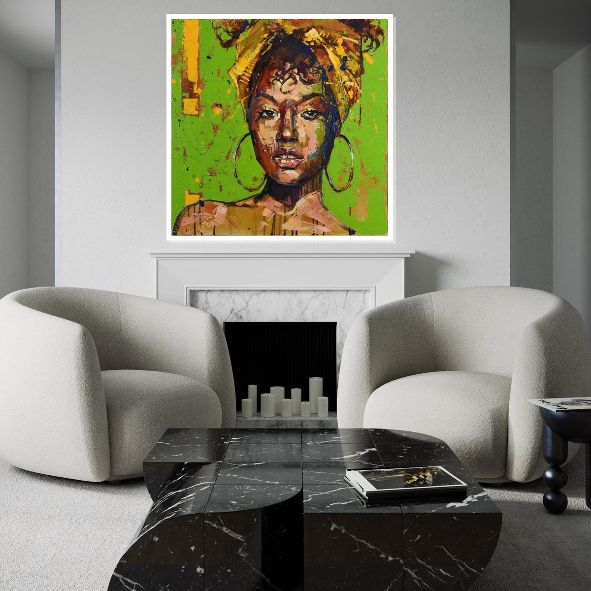 Vibrant Portrait Canvas, Afro Woman Wall Art, Colorful Abstract Print, Wall Art Canvas Design, Ready to Hang Decoration