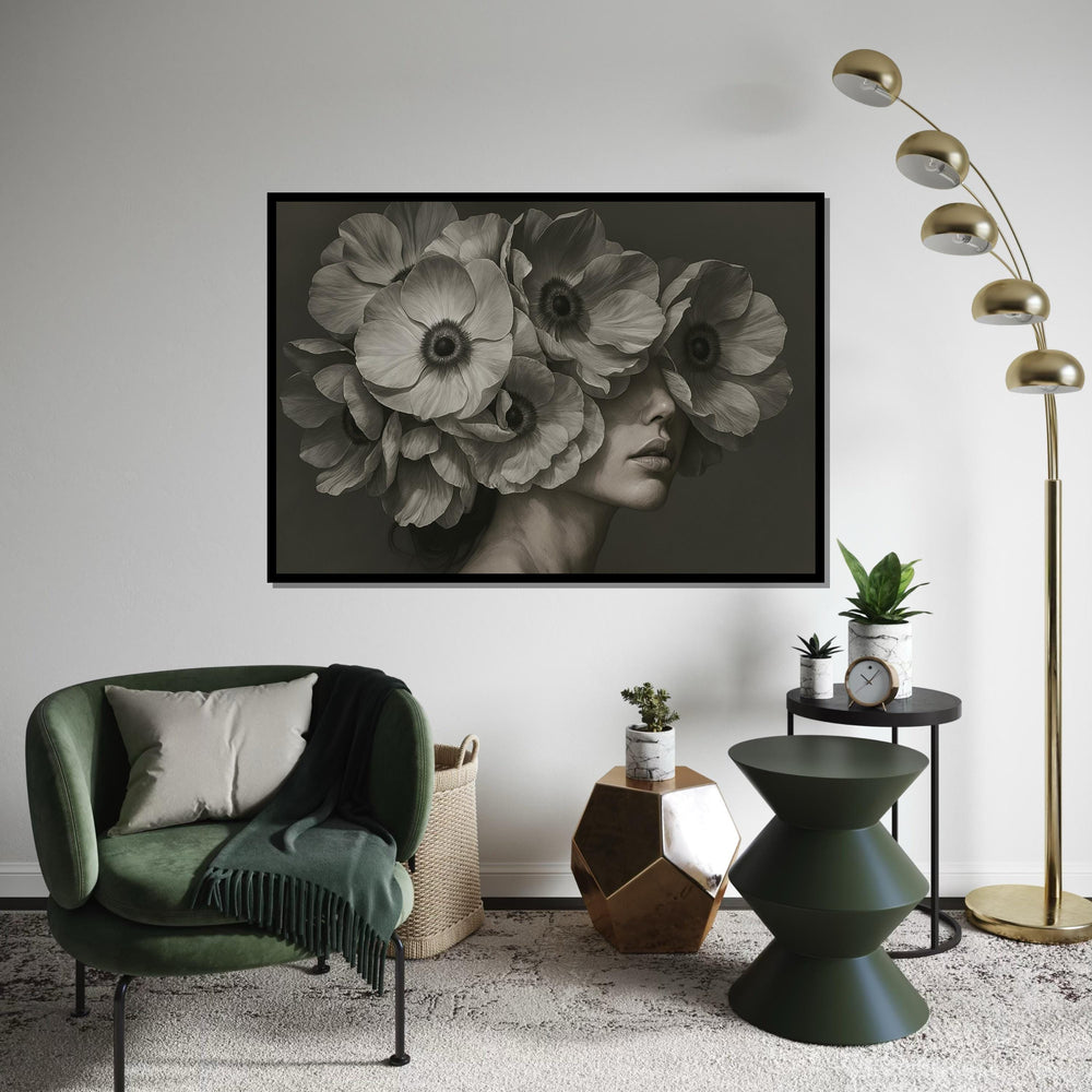 Floral Face Canvas Art, Woman with Flowers Wall Art, Artistic Flower Portrait, Wall Art Canvas Design, Ready to Hang Home Decor