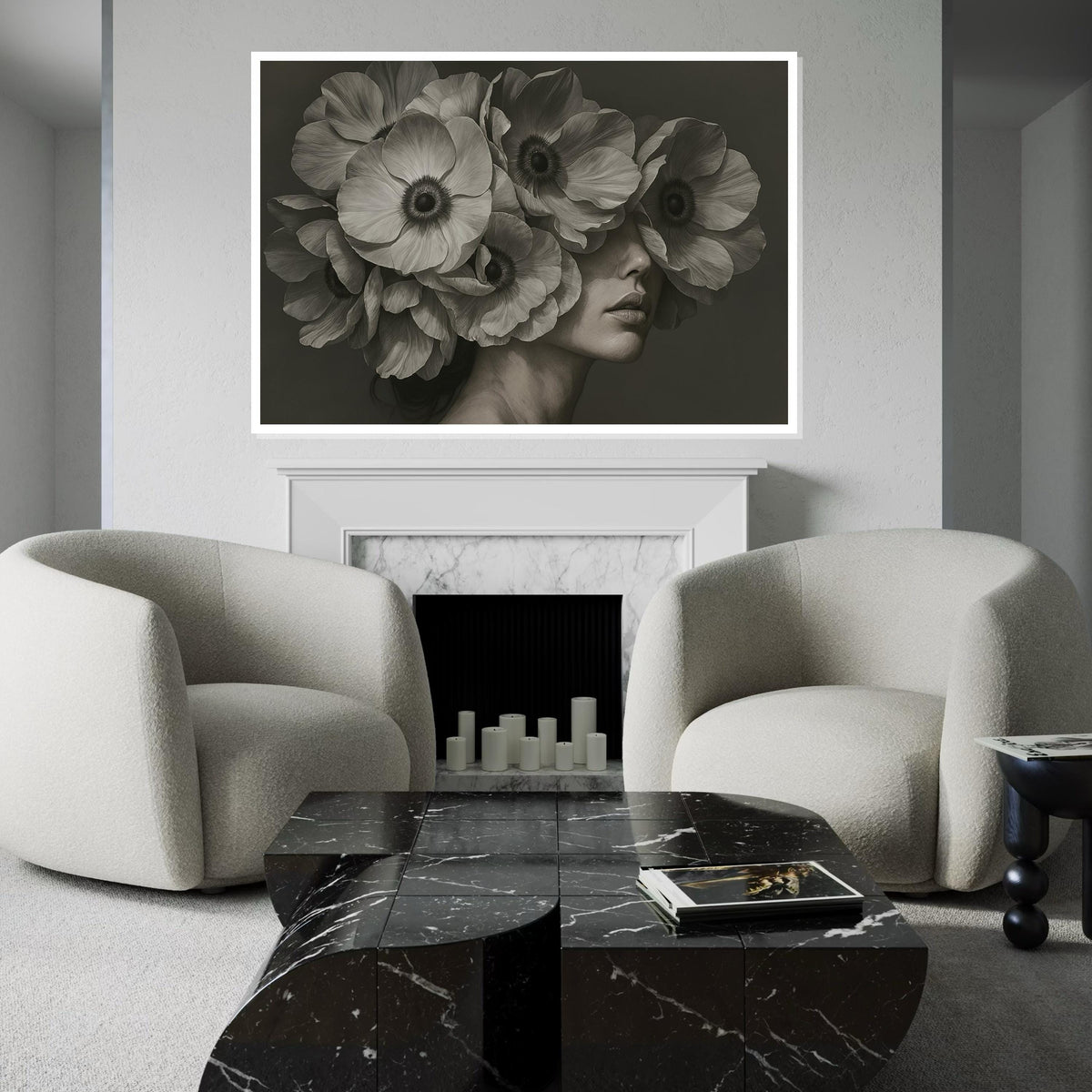 Floral Face Canvas Art, Woman with Flowers Wall Art, Artistic Flower Portrait, Wall Art Canvas Design, Ready to Hang Home Decor