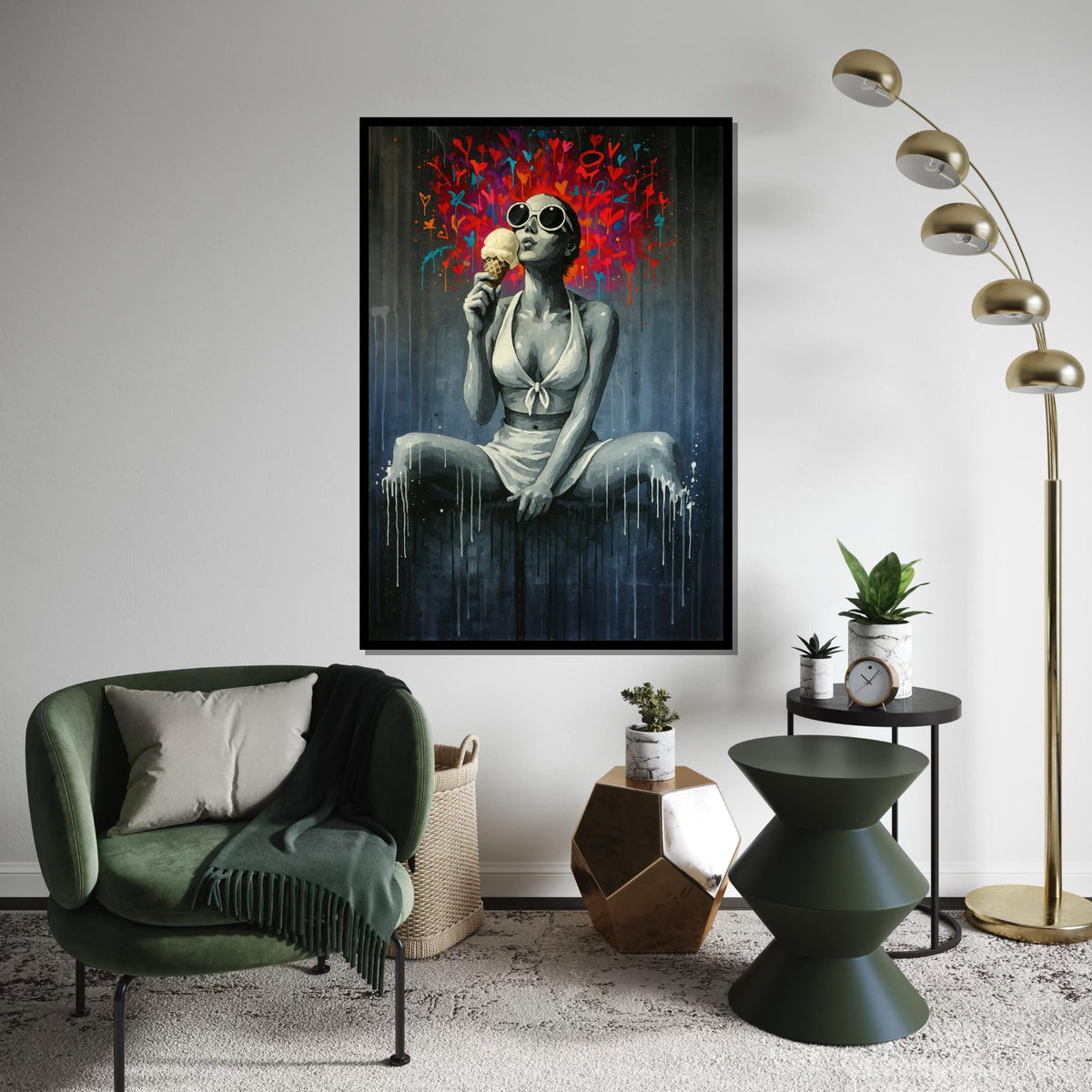 Retro Ice Cream Girl, Pop Art Canvas, Modern Wall Art, Graffiti Style Decor, Wall Art Canvas Design, Ready To Hang Decoration