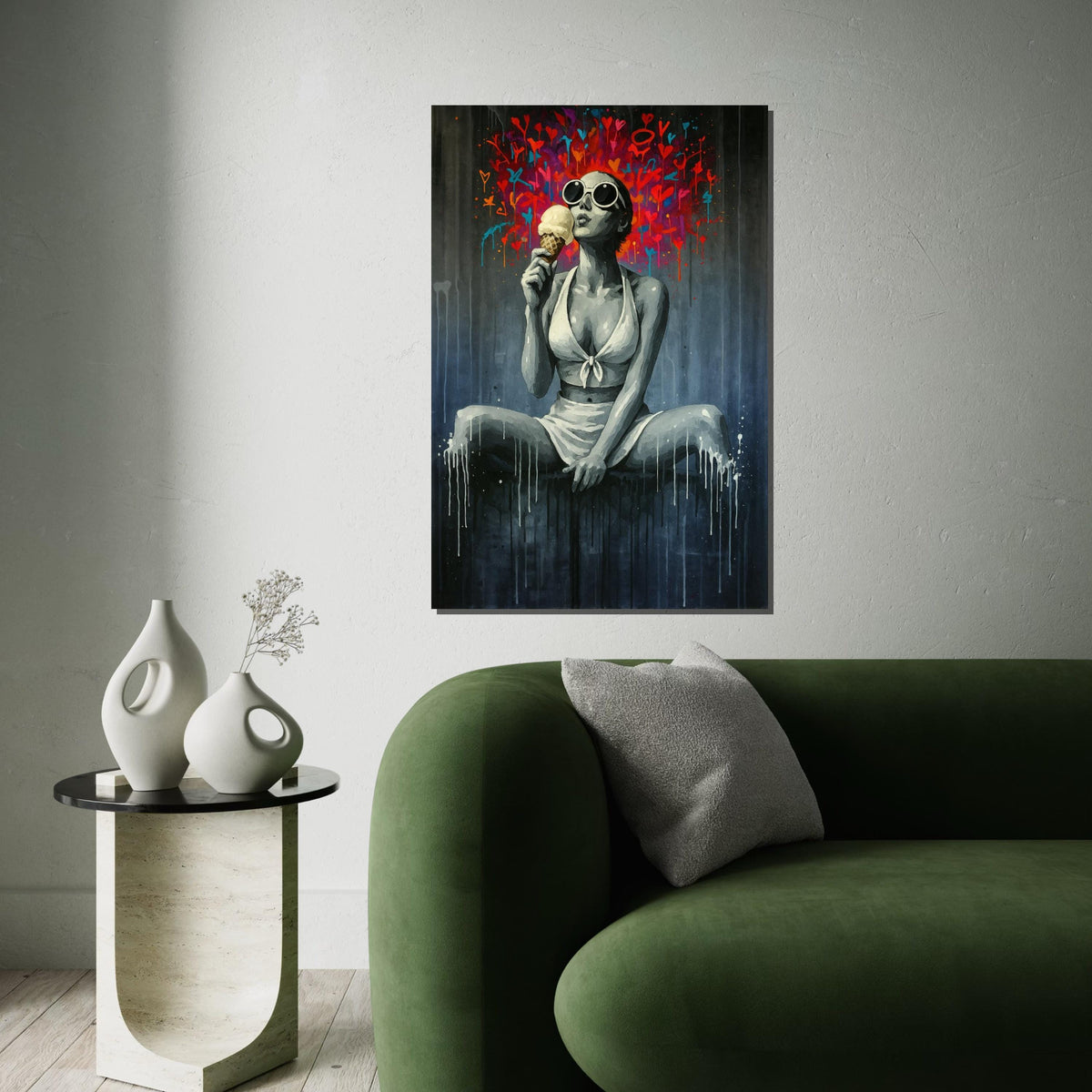 Retro Ice Cream Girl, Pop Art Canvas, Modern Wall Art, Graffiti Style Decor, Wall Art Canvas Design, Ready To Hang Decoration
