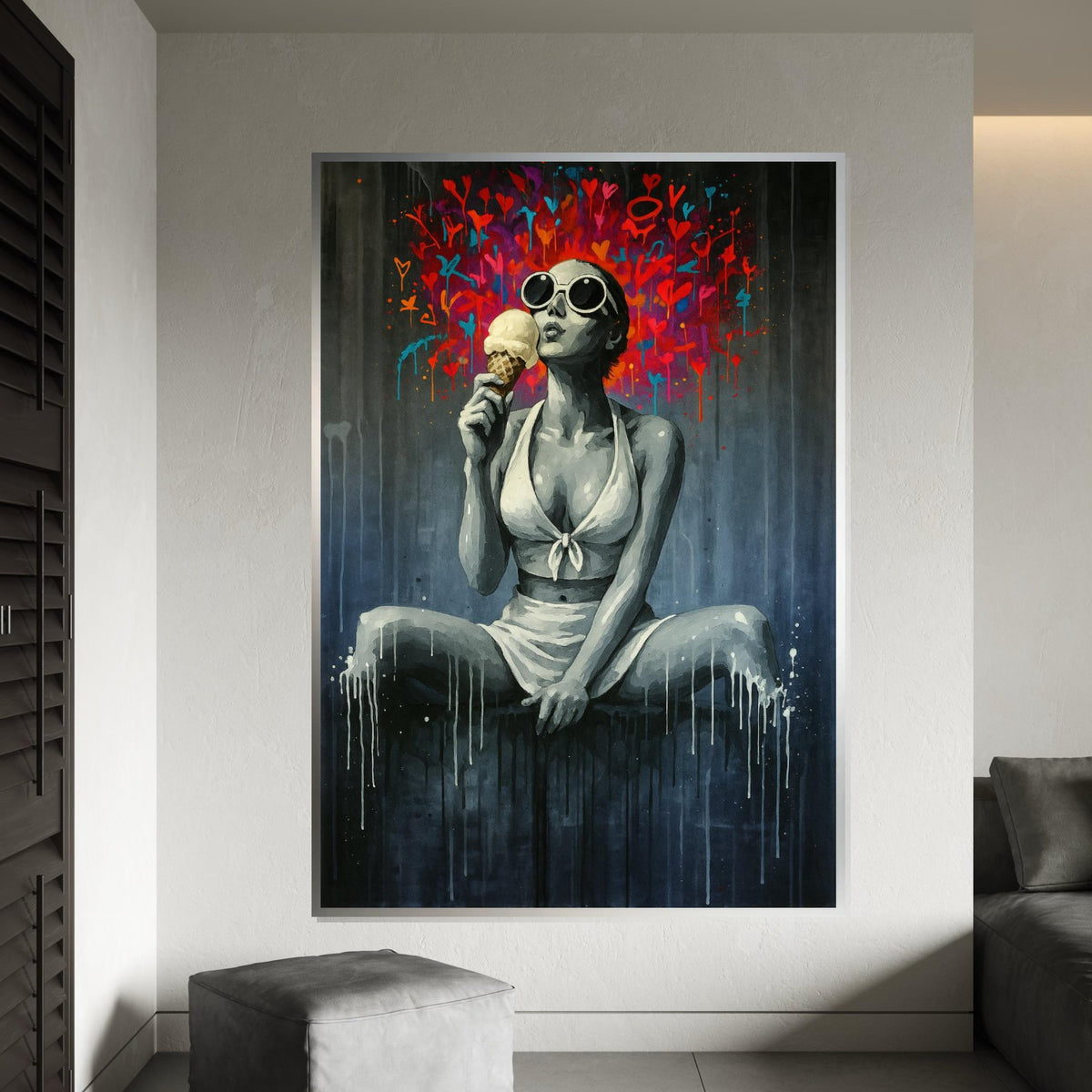 Retro Ice Cream Girl, Pop Art Canvas, Modern Wall Art, Graffiti Style Decor, Wall Art Canvas Design, Ready To Hang Decoration