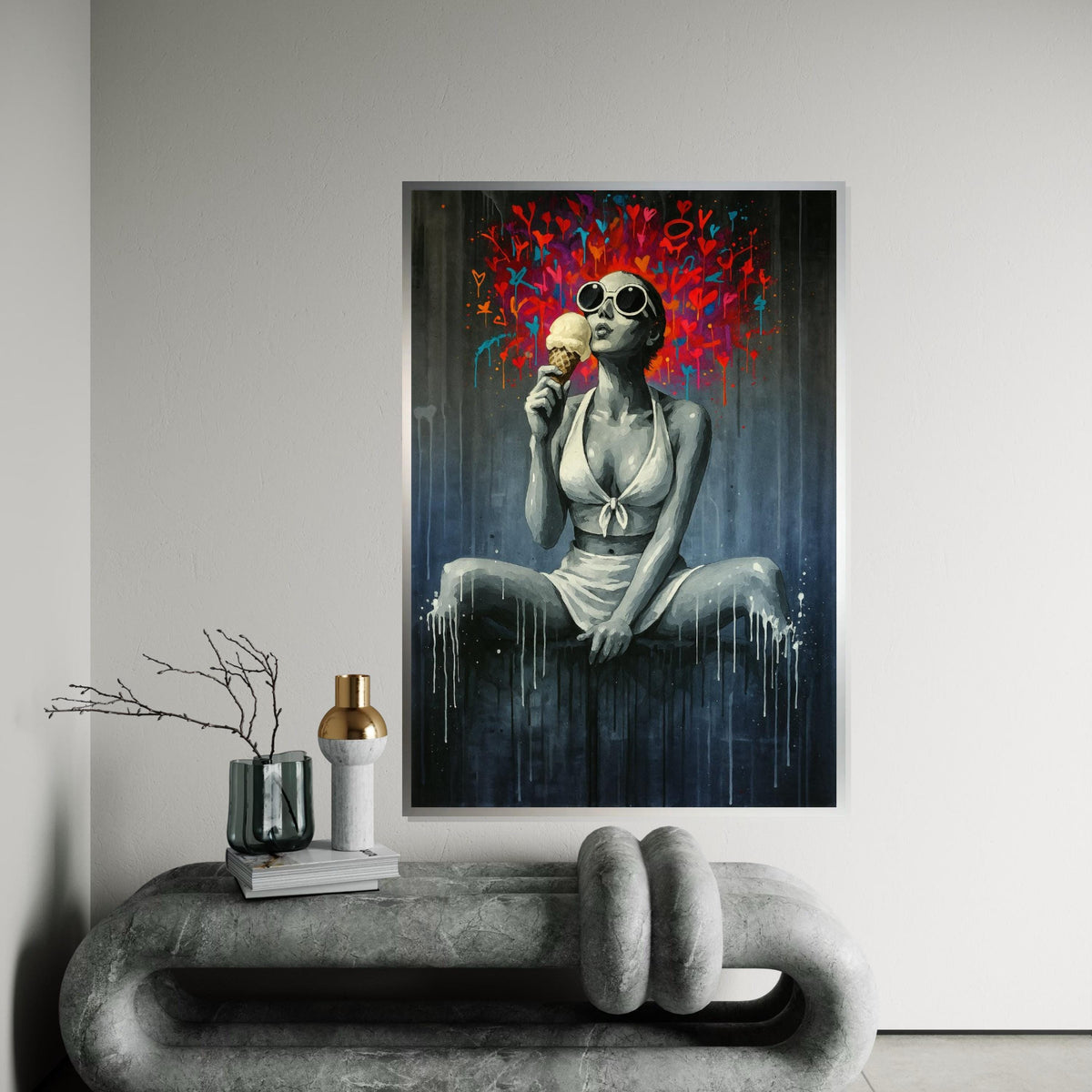 Retro Ice Cream Girl, Pop Art Canvas, Modern Wall Art, Graffiti Style Decor, Wall Art Canvas Design, Ready To Hang Decoration
